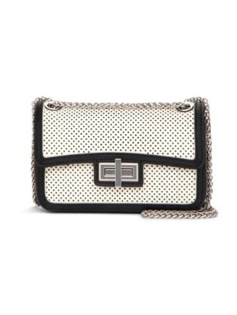 DKNY Perforated White and Black Chain Strap Shoulder Bag